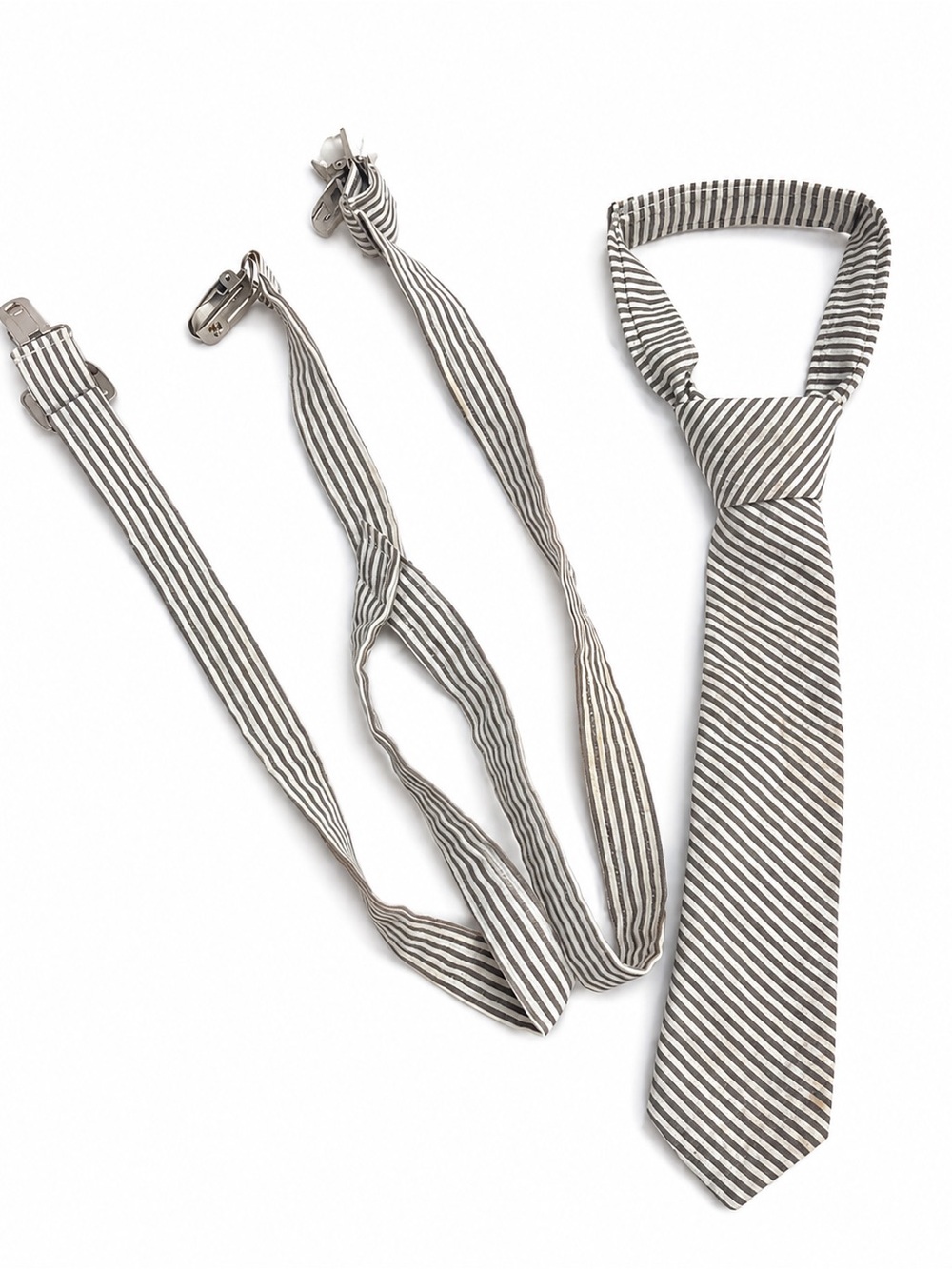 Striped Baby Tie and Suspenders Set - Gray and White
